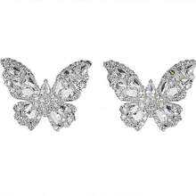 1 件蝴蝶設計奢華方晶鋯石鑲嵌女式耳釘,婚禮派對 S925 銀針首飾