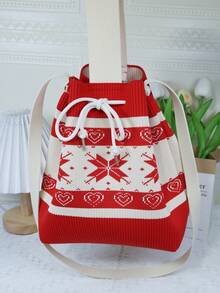 聖誕節便攜式抽繩細節女式手提包單肩包斜挎包聖誕樹，雪最佳聖誕禮物，適合女士、女朋友和家人