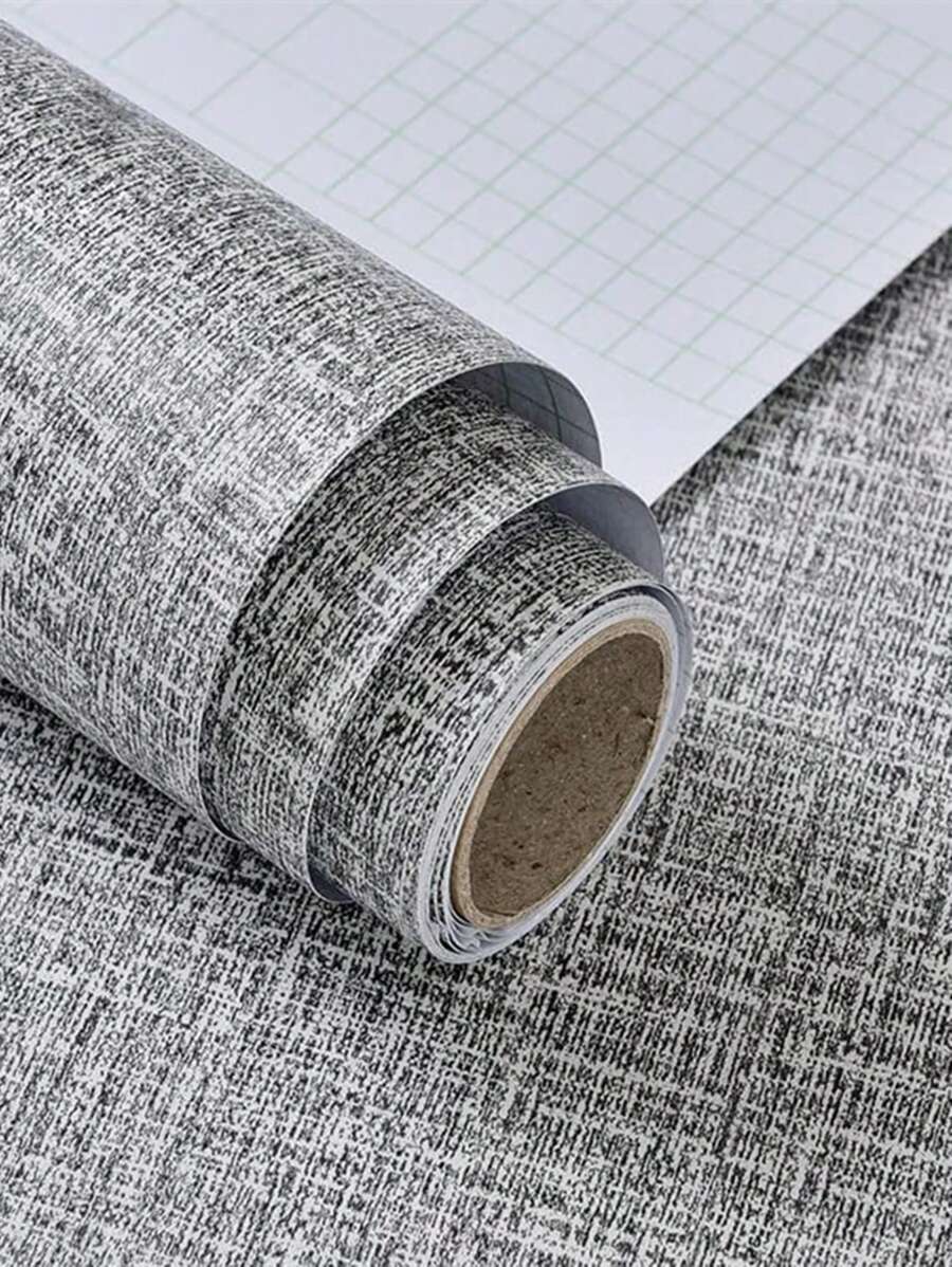 紋理布質米色壁紙仿草布米色剝離粘貼自粘麻布可拆卸壁紙櫥櫃櫃台膠紙 - 深灰色 - 查看 1