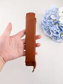 1個pu皮筆盒,復古帶式筆盒,化妝品收納袋,文具收納袋,辦公和學校用品,學生禮品 - 棕色 - 查看 5