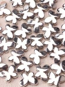 50pcs Ccb Smooth Butterfly Beads Diy Jewelry Making Accessory - Silver - View 2
