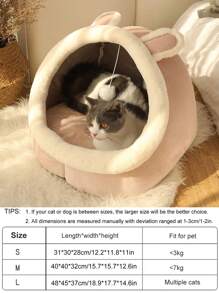 1 Peça Cama de Estimação com Decoração de Orelha e Pompom de Desenho Animado para Gatos e Cachorros para Dormir, Mantém a Cama de Cachorro e Gato Fácil de Limpar