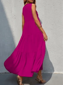 Vestido largo sin mangas y  cuello V - Rosa Fucsia - Ver 2