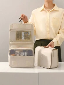 時尚經典風格化妝包美妝收納袋洗漱包大容量化妝包口紅化妝包便攜式化妝包護膚旅行收納組化妝筆收納盒洗漱旅行收納袋户外洗漱包手提包家居收納包旅行度假必備品大學宿舍必備多功能大容量雜物整理袋多場景萬能 - 白色 - 查看 1