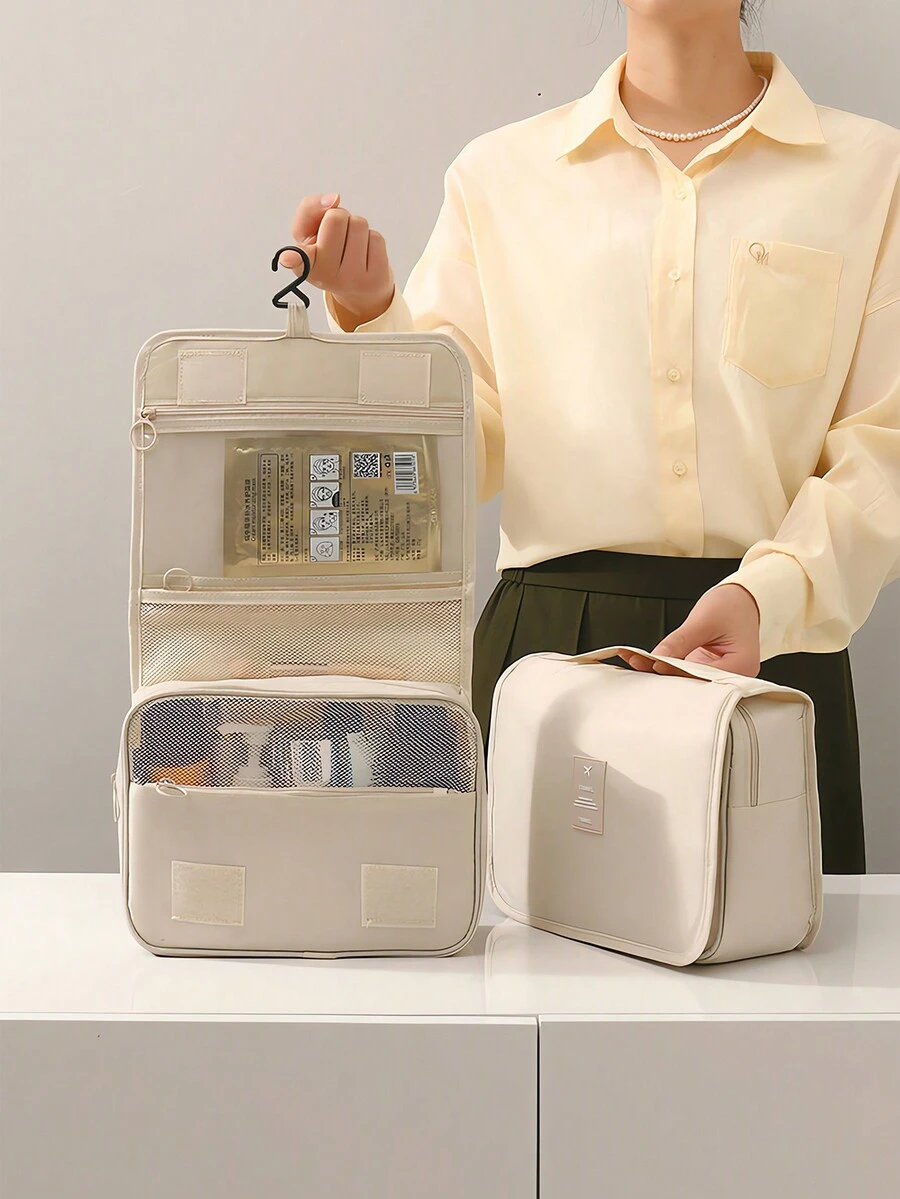 時尚經典風格化妝包美妝收納袋洗漱包大容量化妝包口紅化妝包便攜式化妝包護膚旅行收納組化妝筆收納盒洗漱旅行收納袋户外洗漱包手提包家居收納包旅行度假必備品大學宿舍必備多功能大容量雜物整理袋多場景萬能 - 白色 - 查看 1