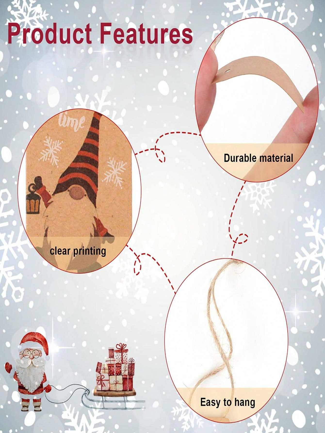 Doumeny 120Pcs Christmas Nutcracker Gift Tags Xmas Paper Tags With String Winter Holiday Tags Label Christmas Tree Pinecone Present Name Tags Ballerina Snowman Santa Claus Decorative Tag For Wrapping