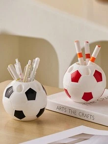 Multifunctional Soccer Pen Holder Shelf Stationery Organizer Plastic Pen Container With Ball Shape Design For Student Desk, Gift - Red - View 2