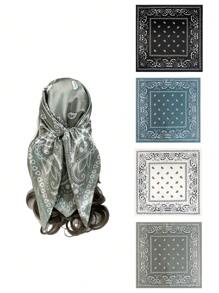 1入組女士人造絲巴斯利紋頭巾、胸部包裹、頸部圍巾，適用於日常、海灘穿著