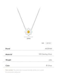 MODIAN 925 Sterling Silver White Enamel Flower Pendant Necklace Charm Daisy Neck Link Chain For Women Hypoallergenic Jewelry Valentines - Silver - View 3