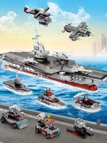 HUIQIBAO TOYS 546片,8合1巡洋艦模型積木,包括戰艦、飛機、車輛、直升機、卡車,適合送給男友作為禮物 - 深灰色 - 查看 2