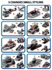 HUIQIBAO TOYS 546片,8合1巡洋艦模型積木,包括戰艦、飛機、車輛、直升機、卡車,適合送給男友作為禮物 - 深灰色 - 查看 6