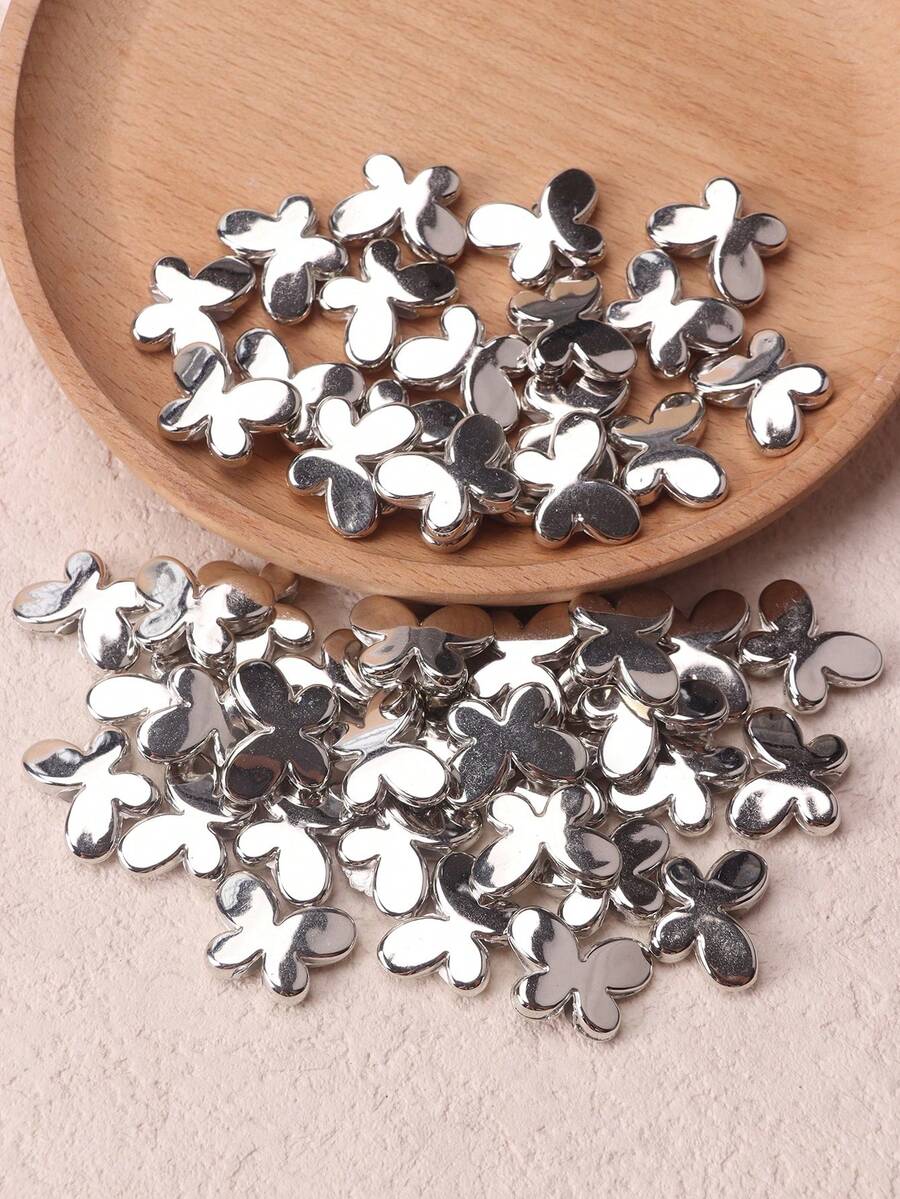 50pcs Ccb Smooth Butterfly Beads Diy Jewelry Making Accessory - Silver - View 1
