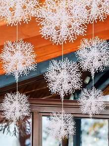 30 件白色雪花形塑料圣诞装饰品（不含绳子）适用于圣诞树、花环、婚礼、家庭派对窗户装饰、新年礼物 - 白色 - 查看 6
