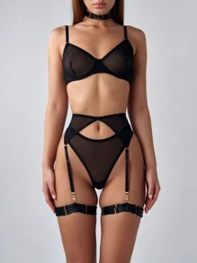 Sexy Sheer Mesh Lingerie Set - Black - View 6
