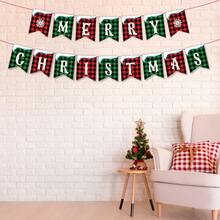 1套聖誕快樂字母裝飾布條,卡通聖誕老人字母格子布條掛旗,用於假日派對場景裝飾 - 彩色 - 查看 4