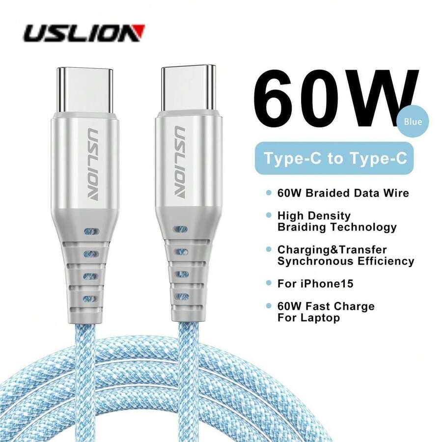 USLION 60W Type C To Type C Multi-Color Fast Charger Cable, High-Speed ...