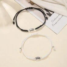2pcs/set Creative Black & White Wax Rope Braided Sport Ball Design Unisex Bracelet With Card - ZJ11628 - View 9