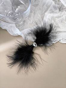 Accesorio De Cabello Negro Exquisito Con Decoración De Plumas Y Perlas Que Transmite Una Sensación Única - Negro - Ver 3