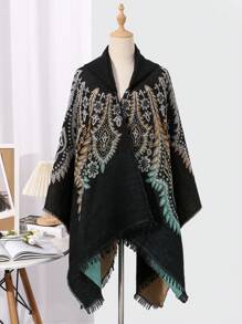 1件女性孔雀羽毛披肩,適合拍照,四季皆宜 - 黑色 - 查看 4