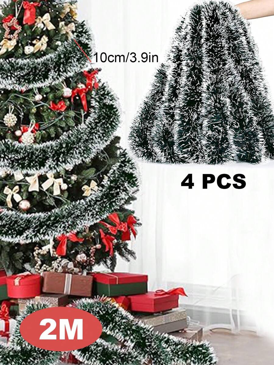 4 chiếc 10cm*200cm trang trí Giáng sinh ruy băng vòng hoa hoa cà tím kéo dải hoa trang trí cây thông Noel cây gậy xanh trắng kim tuyến vật dụng dự tiệc (xanh trắng), Giáng sinh - Nhiều màu - Xem 1