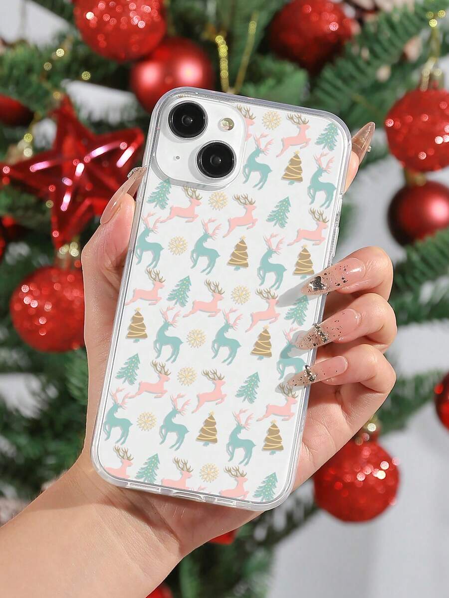 Christmas Themed Colorful Deer Design Transparent Iphone Phone Case