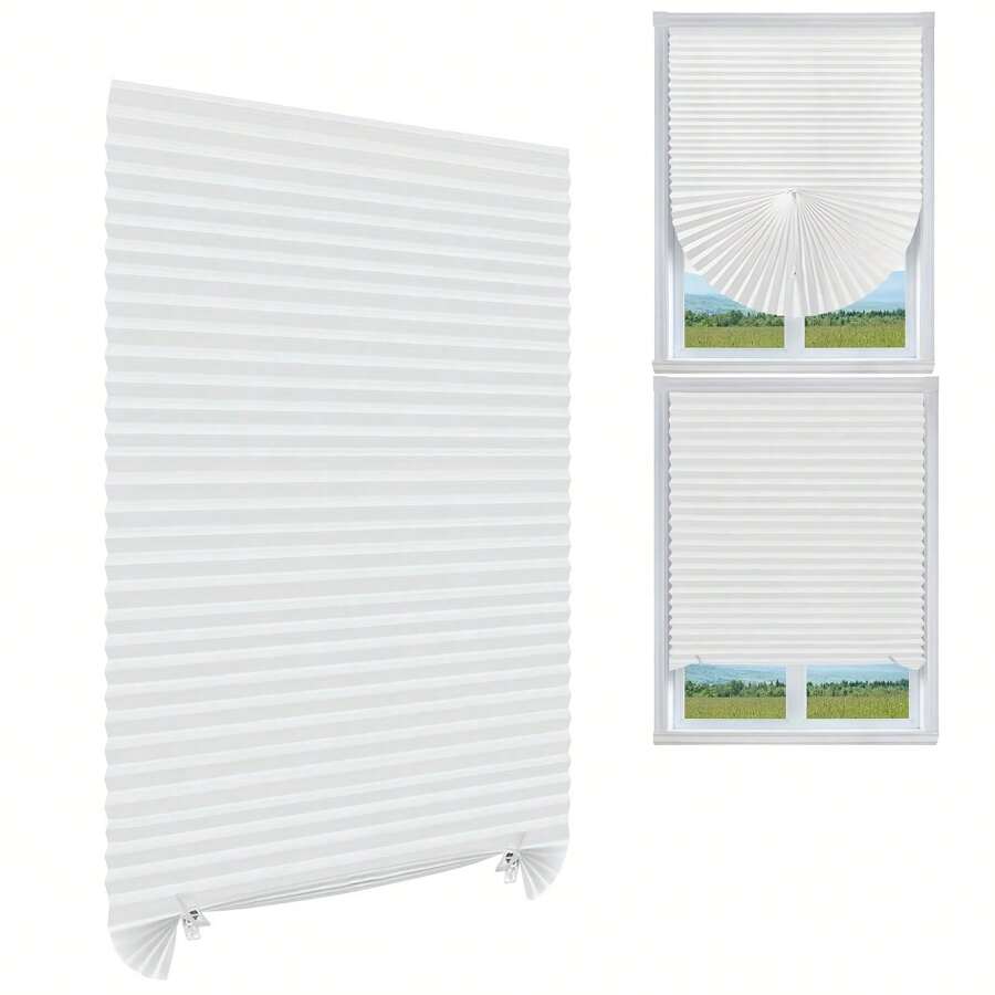 1入白色優雅褶皺隔熱窗簾,適用於臥室、辦公室和客廳/車用,半遮光和隱私的非織布遮光窗簾 - 白色 - 查看 1