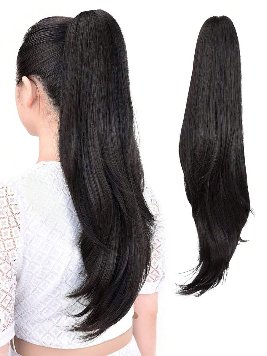 Cola De Caballo Para Mujer, Longitud Del Cabello De Fibra Química, 24 Pulgadas, Marrón, Natural, Vertical, Europeo, Americano, Africano, Tendencia, Accesorios Para Peluca - Negro - Ver 1