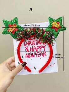 1件聖誕主題毛絨頭箍,帶鑲有星星和花朵的閃亮元素,是冬季派對的髮飾配件