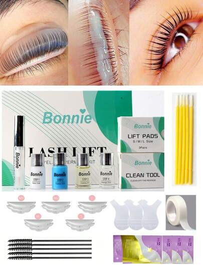 新手睫毛提升套装，专业级睫毛卷翘定型精华液，睫毛嫁接工具套装（颜色随机），持久定型，低过敏性（工具颜色随机），睫毛胶水