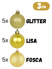 Kit 15 Bolinhas De Natal 3cm Fosca Glitter Lisa Enfeite Pendentes