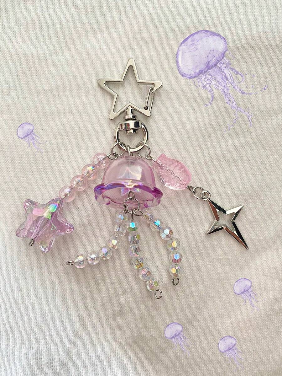 1pc Jellyfish Design Star Decor Charm Keychain Cute Bag Accessory, Keychain Wallet, Keychain Charms, Car Keychain, Bag Charms - style B - View 1