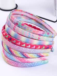 1pc Children'S Rainbow Color Headband With Unique Heart Print, 1.5cm Elastic Hair Band For Daily Wear, Birthday Parties - Pink - View 7