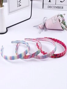 1pc Children'S Rainbow Color Headband With Unique Heart Print, 1.5cm Elastic Hair Band For Daily Wear, Birthday Parties - Pink - View 6