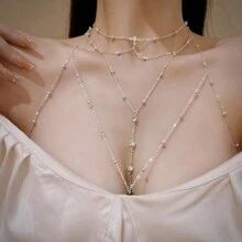 1 件胸鍊配件性感身體鏈項鍊女式斜背鏈背心裝飾 - 金色 - 查看 3