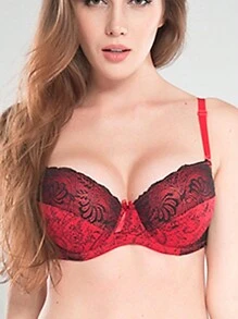 French Lace Sexy Underwear Printed Bra, Absorbs Sweat,Breathable - Red - View 1