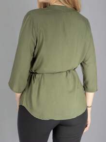 BLUSA CON CINTURON MANGA 3/4 - Verde militar - Ver 3