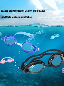 1 件舒适高端 PC 镜片双层密封圈弹性硅胶带防水游泳镜男女适用，海滩必需品，海滩配件，泳池浮板 - 黑色 - 查看 2