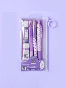 6pcs Purple Stationery Set For Students Including Eraser And Neutral Pen - Multicolor - View 5