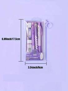 6pcs Purple Stationery Set For Students Including Eraser And Neutral Pen - Multicolor - View 7