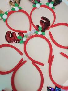 女式紅色閃爍麋鹿角聖誕節頭箍,適用於聖誕節派對道具裝飾