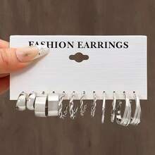 24 Cặp/Bộ Hoa tai xoắn hình trái tim, khảm ngọc trai giả & hình chữ C dùng hằng ngày mang lại cảm giác cao cấp cho phái nữ - Xám bạc - Xem 4