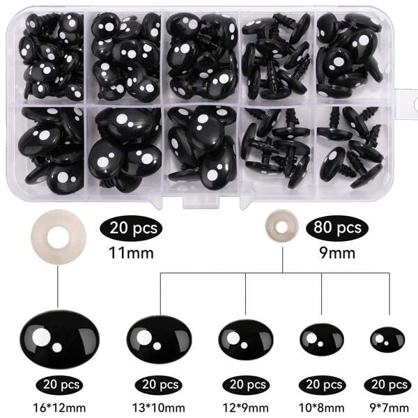 100pcs Plastic Safety Eyes For Stuffed Animals With Washers, Multiple