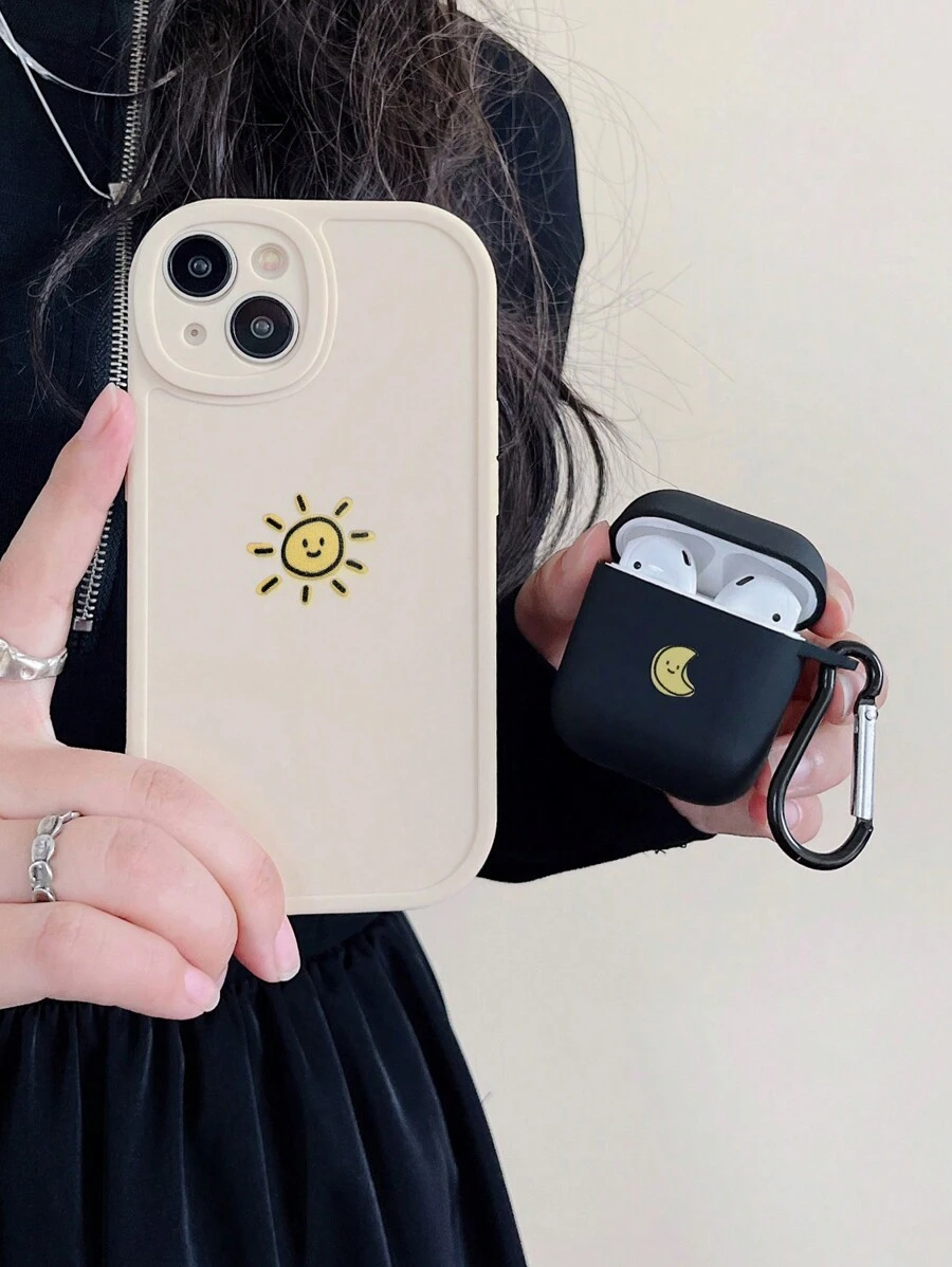 月亮印花airpods盒和太陽印花手機殼套裝,適用於iphone - 彩色 - 查看 1