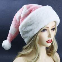 Brihasory Pink Christmas Hat, Women Costumes Lattice Plush Santa Hat for Women and Girls, Thickened Velvet Soft Inner Holiday Hat for Festival Prom New Year's Eve Party Supplies - Baby Pink - View 2