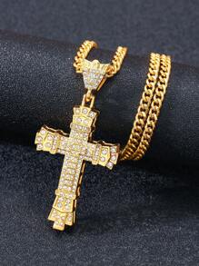 1 chiếc dây chuyền mặt thánh giá dành cho nam, phong cách Hip Hop, mặt dây chuyền pha lê sang trọng. - vàng - Xem 5