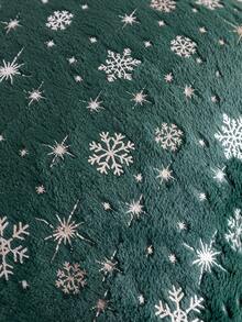 1pc Metallic Silver Snowflake Plush Green Pillow Cover Without Filler - Green - View 5