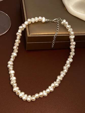 Asymmetrical Faux Pearl Necklace Vintage French Twisted Beaded Choker All-Match Accessory