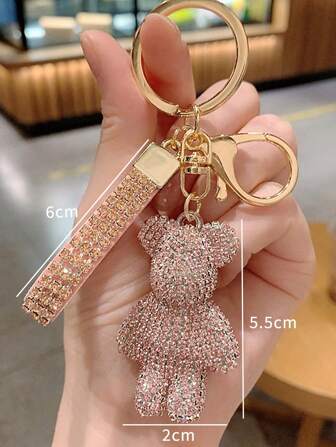 1pc Rhinestone-Embedded Bear Shaped Keychain For Women, Creative & Exquisite Bear Car Key Pendant For Bags & Purse Decoration Car Accessories Bag Charm School Cute Goth Y2k