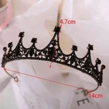 1個女孩頭帶皇冠裝扮頭飾生日新娘配件派對表演黑色鑽石皇冠街舞風格