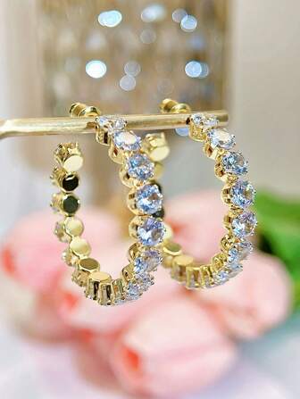SEQUITO 1 par de joyas de declaración para las orejas, pendientes de aro grandes de color dorado con cristales de circonita cúbica AAA brillantes, accesorios para vestidos de fiesta y eventos para mujeres